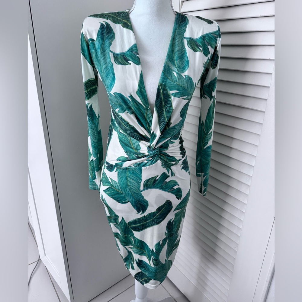 Tropical Leaf Print Wrap Dress